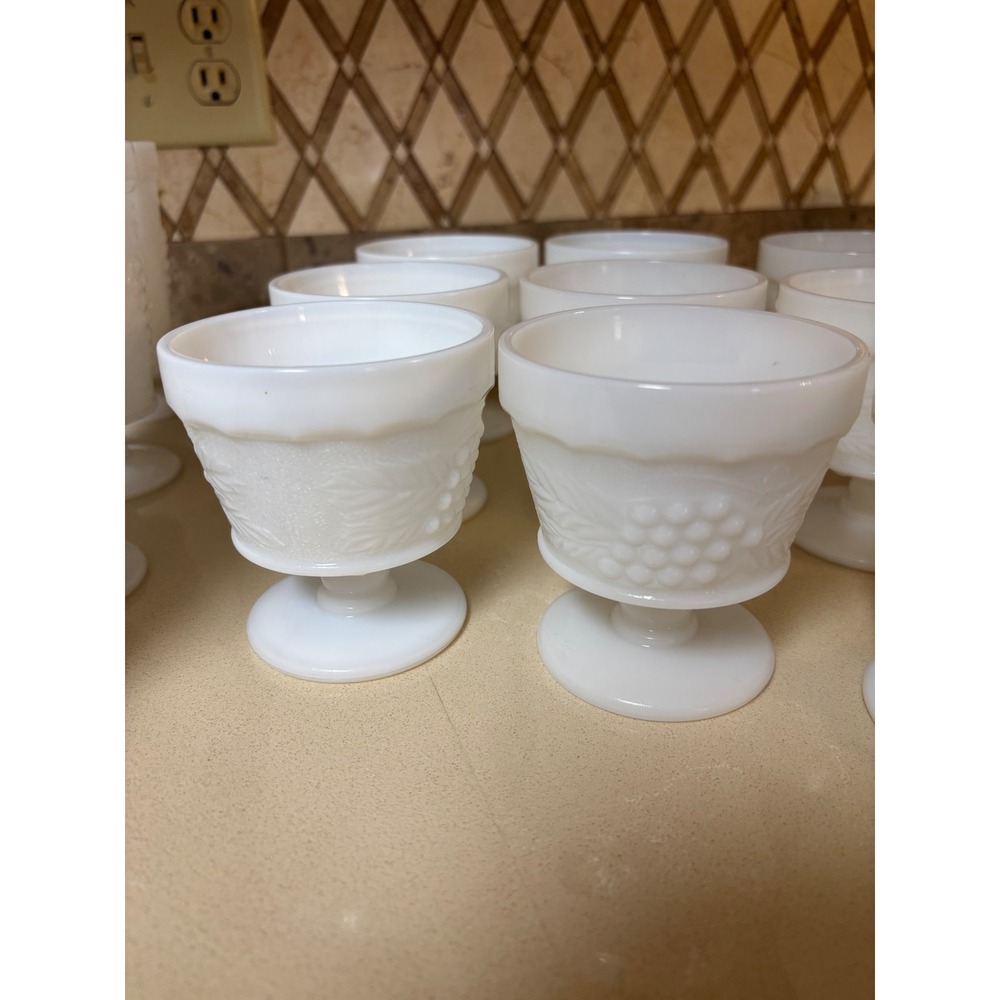 Westmoreland Milk Glass Paneled Grape Footed Dessert Sherbet Goblets Set of 9